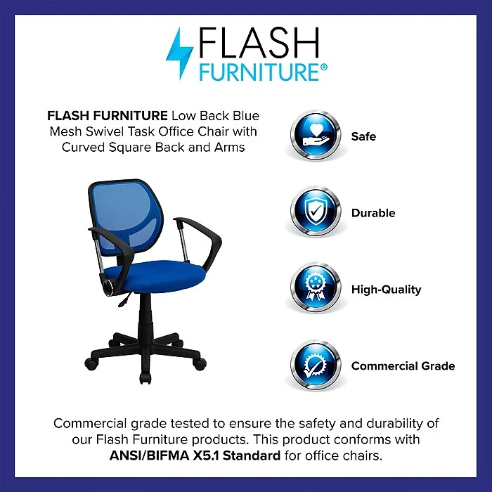 Flash Furniture Fabric Mid-Back Task Chair With Arm, Blue 5 Flash Furniture Fabric Mid-Back Task Chair With Arm, Blue - Image 3
