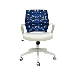 The Raynor Group Elizabeth Sutton Gramercy Fabric Swivel Task Chair, Blue Prism White Silver (K-ESGR-WHT-PRSM-GLD)