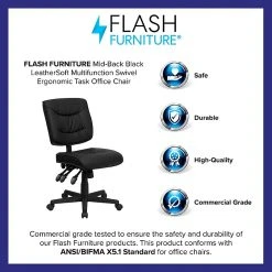 Flash Furniture Mid Back Leather Multi-Functional Task Chair, Black -Office Chairs Shop unnamed file 5981