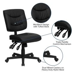 Flash Furniture Mid Back Leather Multi-Functional Task Chair, Black -Office Chairs Shop unnamed file 5982