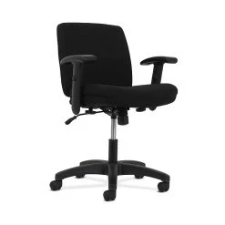HON Contemporary Low-Back Task Chair, Swivel-Tilt Control, Height-Adjustable Arms, Black Fabric
